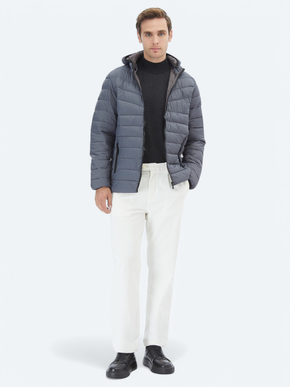 Gri Regular Fit Casual Dokuma Mont