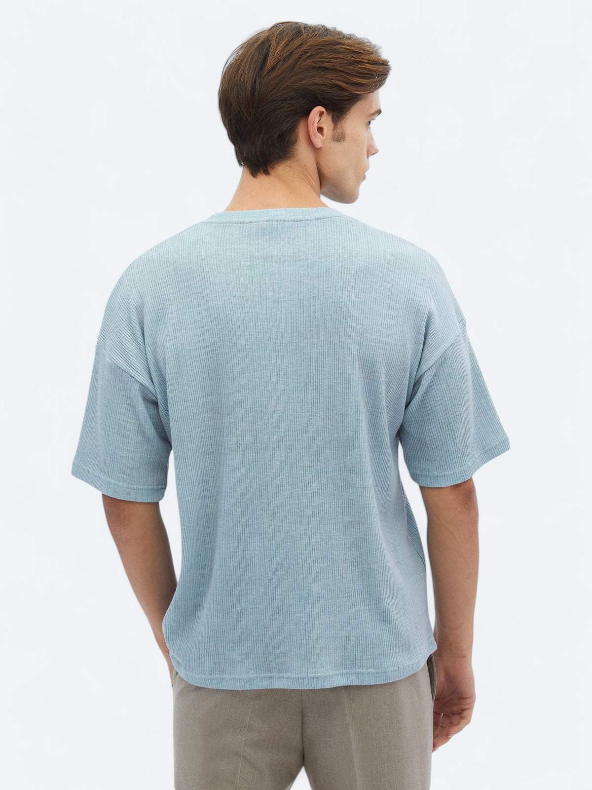 Koyu Mint Baskılı Bisiklet Yaka Pamuk Karışımlı T-Shirt