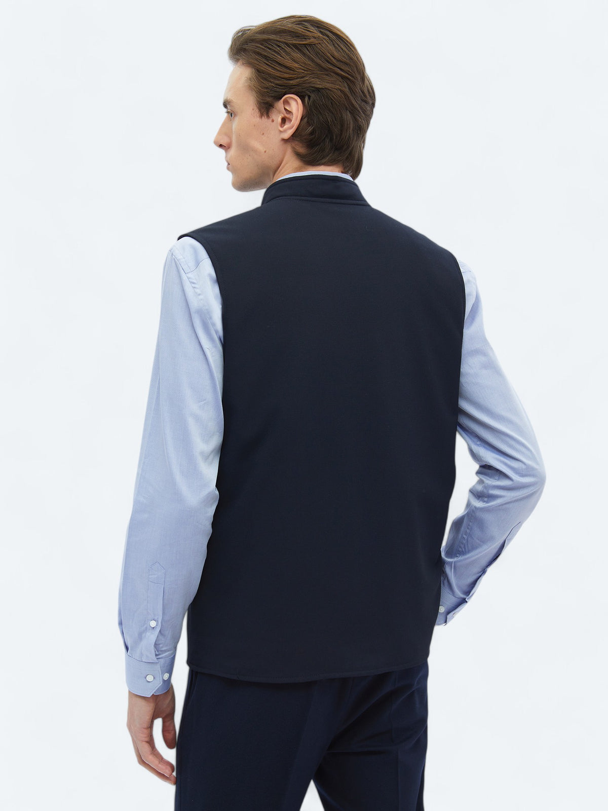 Lacivert Regular Fit Dik Yaka Casual Dokuma Spor Yelek