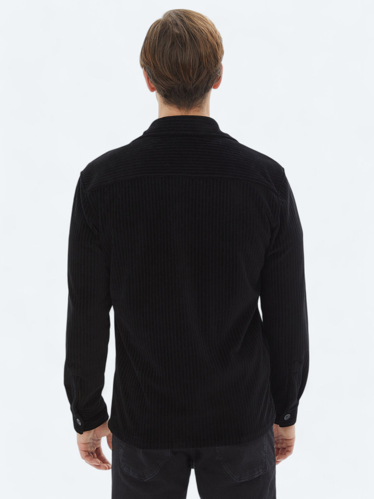 Siyah Düz Oversize Fit Pamuk Karışımlı Overshırt