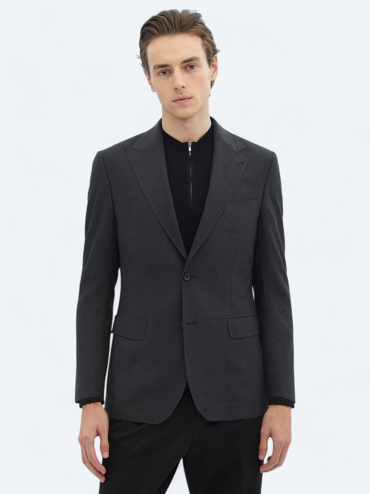 Antrasit Desenli Modern Fit Çevre Dostu Ceket