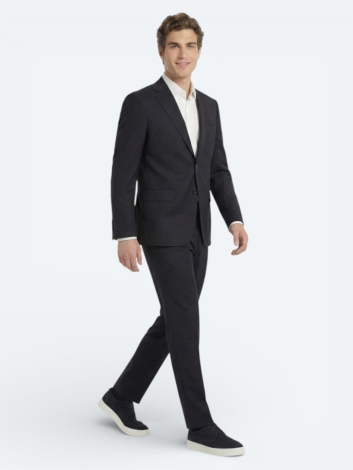 Lacivert Düz Modern Fit Yün Karışımlı Takım Elbise
