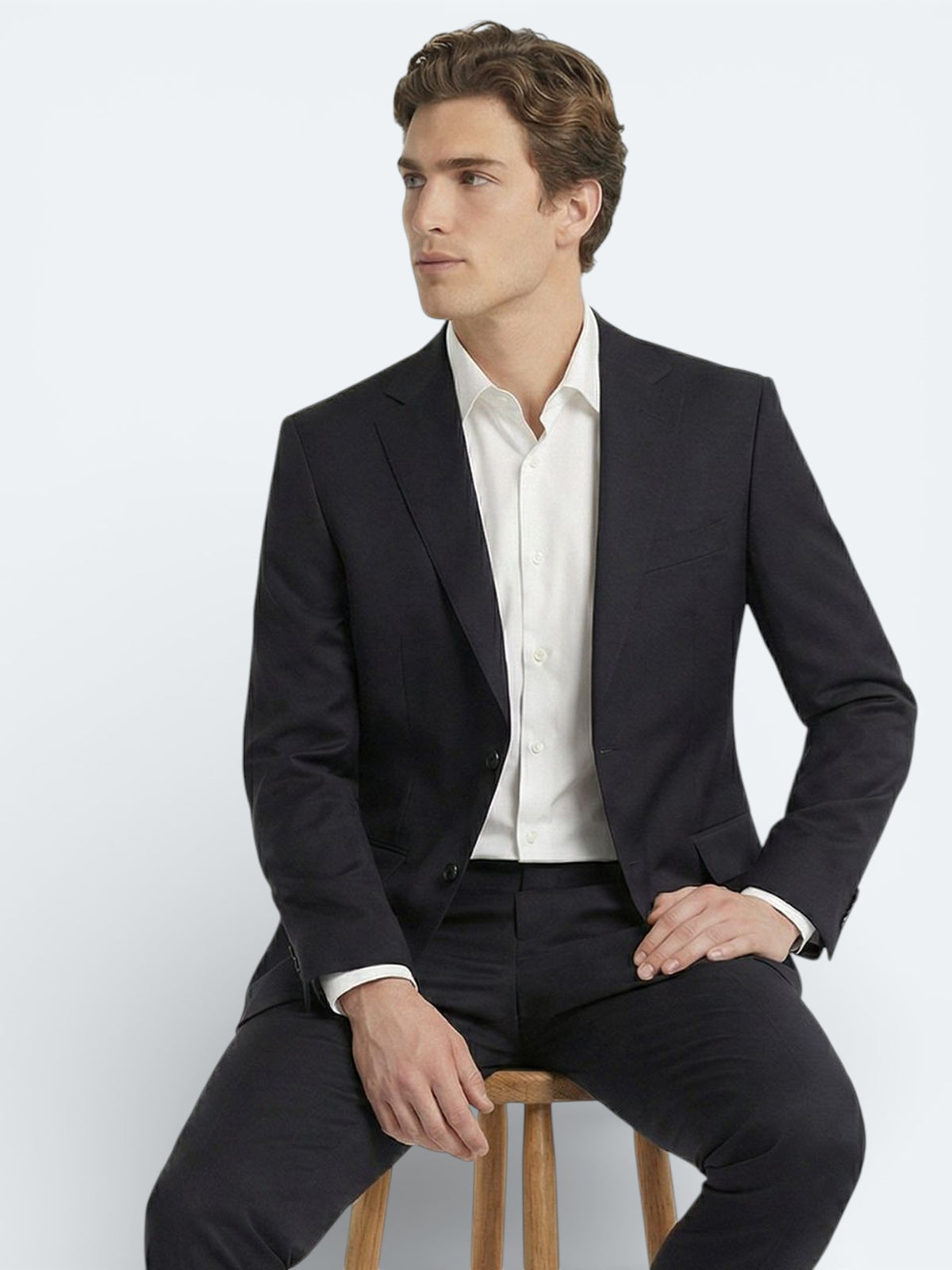 Lacivert Düz Modern Fit Yün Karışımlı Takım Elbise