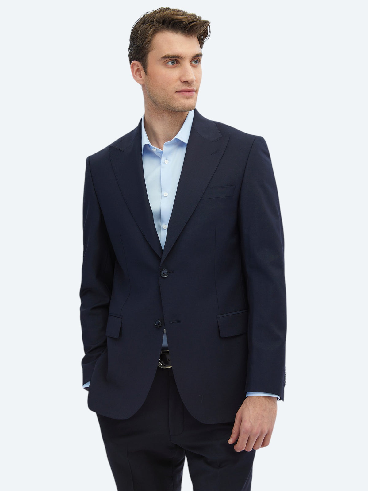 Lacivert Düz Modern Fit Yün Karışımlı Takım Elbise