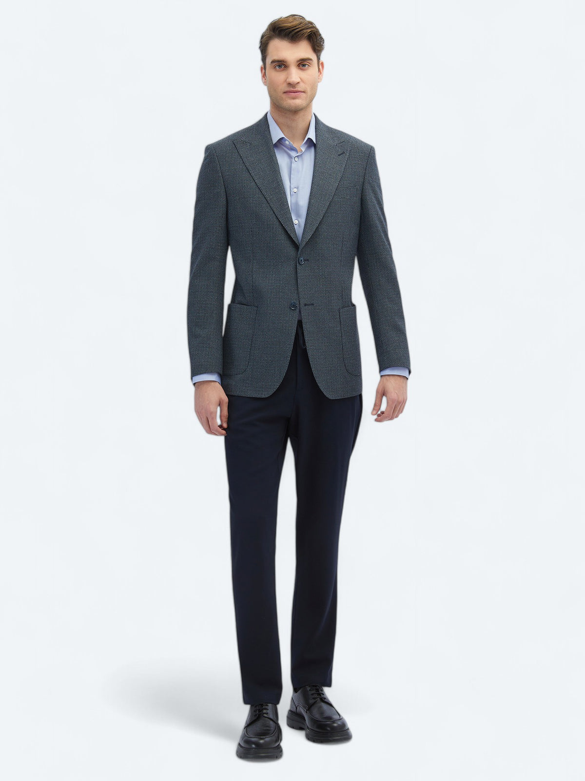 İndigo Desenli Modern Fit Ceket