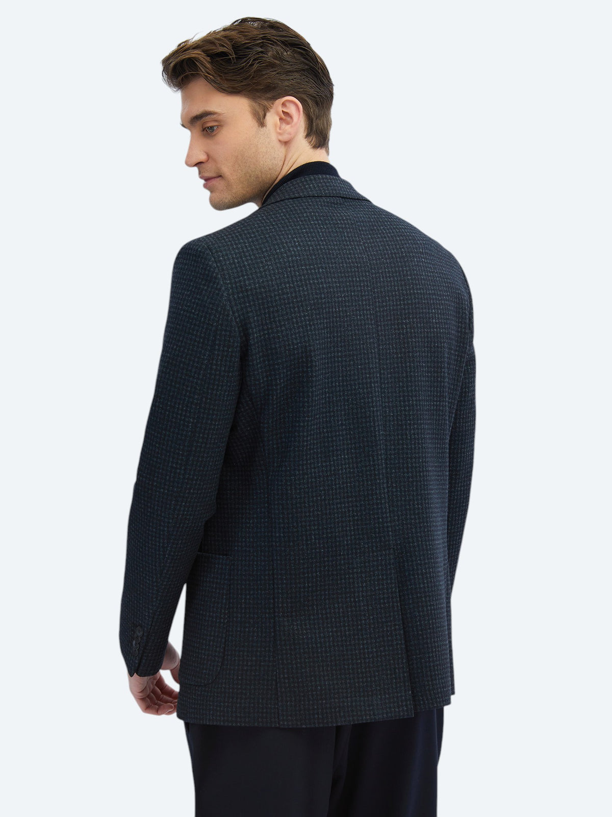 Lacivert Desenli Modern Fit Örme Ceket
