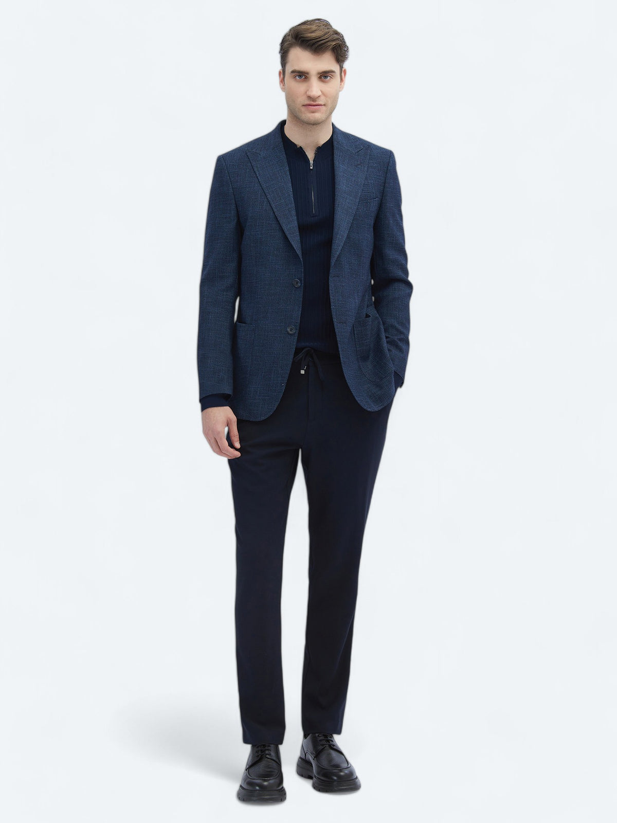 İndigo Desenli Modern Fit Ceket