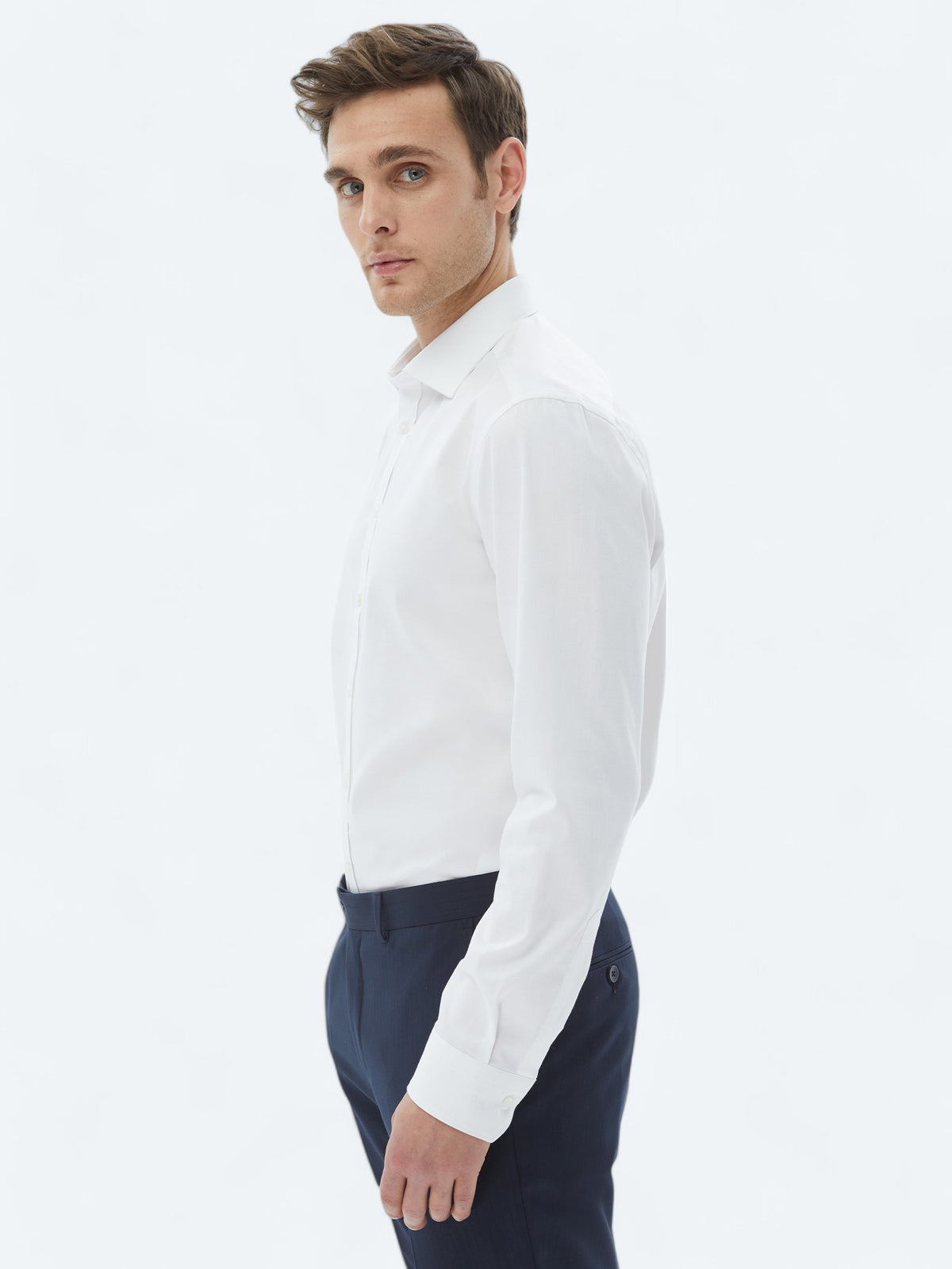 Beyaz Düz Slim Fit Uzun Dokuma Klasik %100 Pamuk Gömlek