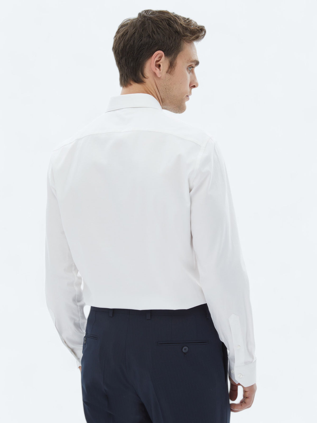 Beyaz Düz Slim Fit Uzun Dokuma Klasik %100 Pamuk Gömlek
