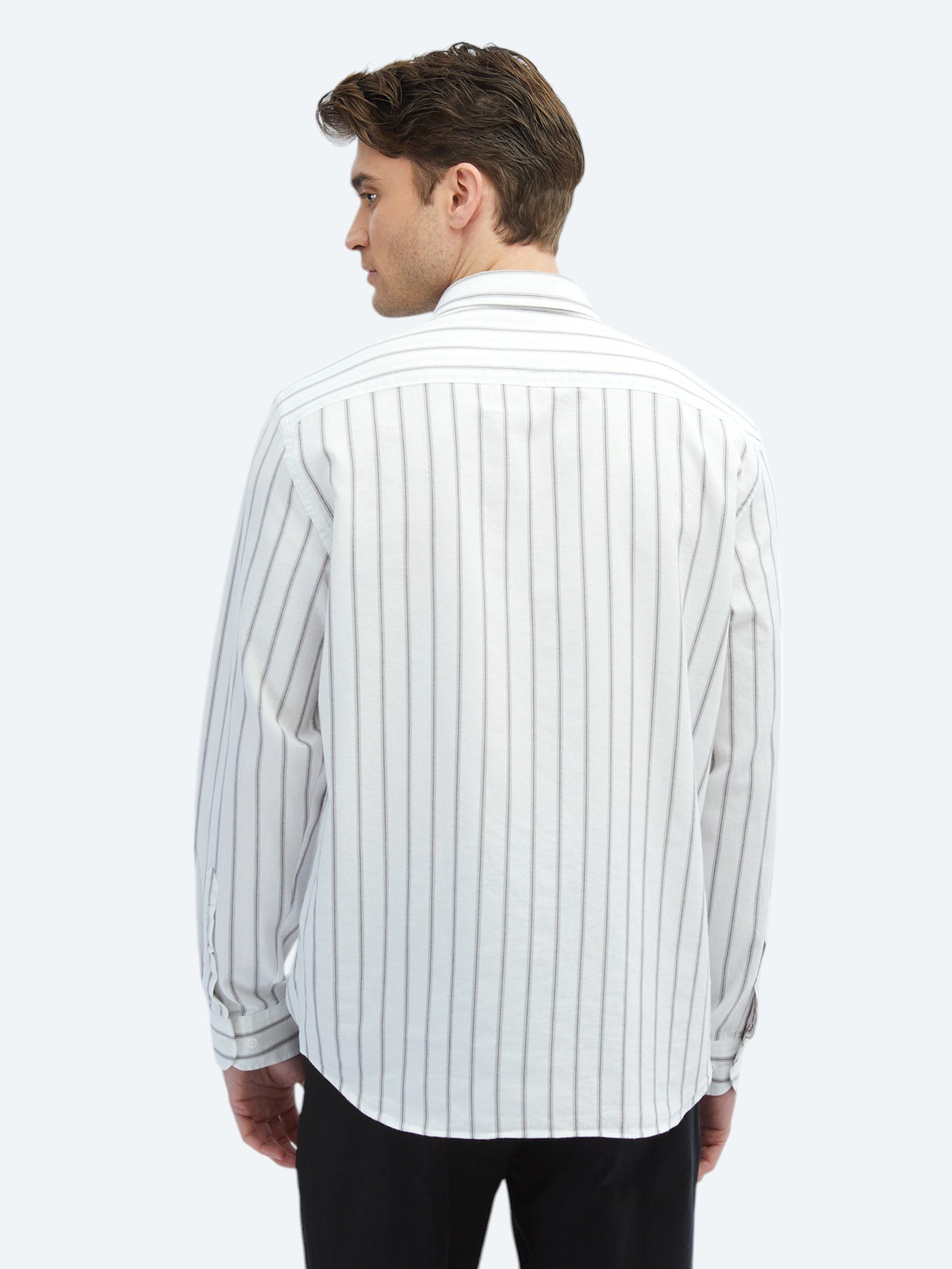 Kahverengi Çizgili Regular Fit Uzun Dokuma Casual %100 Pamuk Gömlek