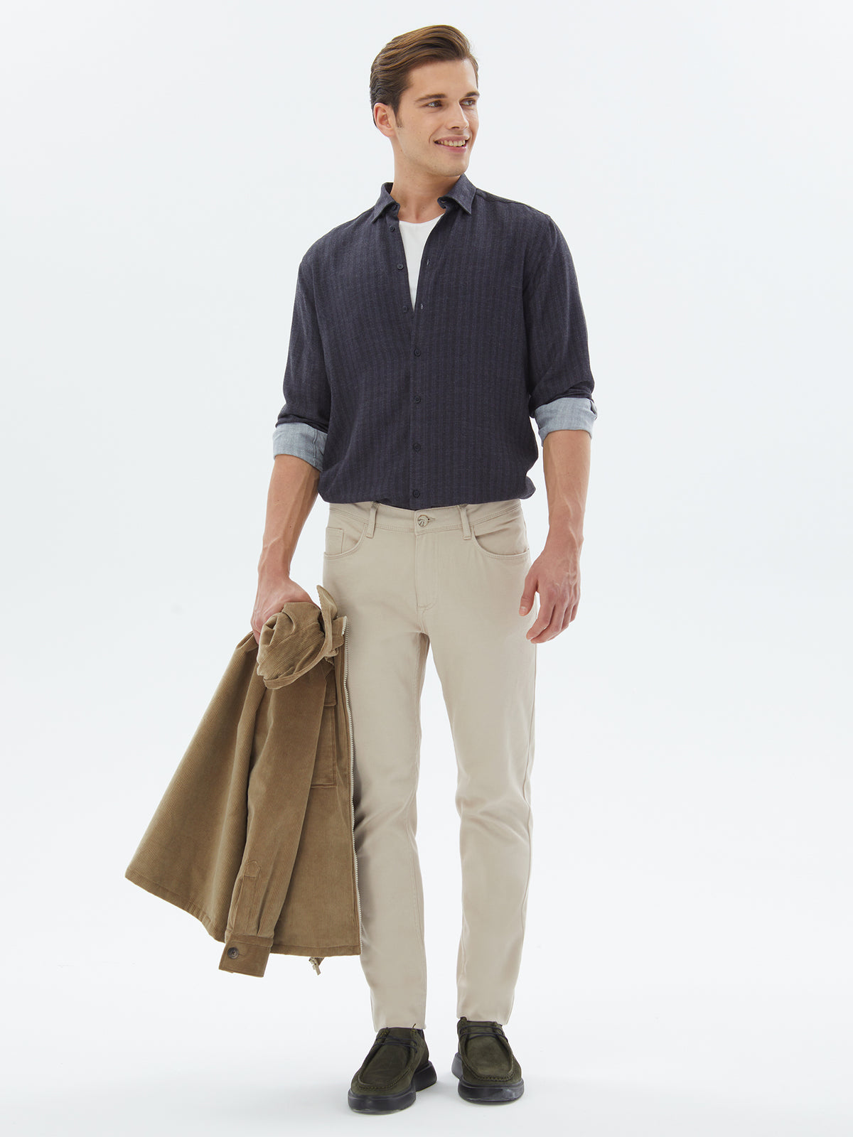 Lacivert Çizgili Regular Fit Uzun Dokuma Casual Gömlek
