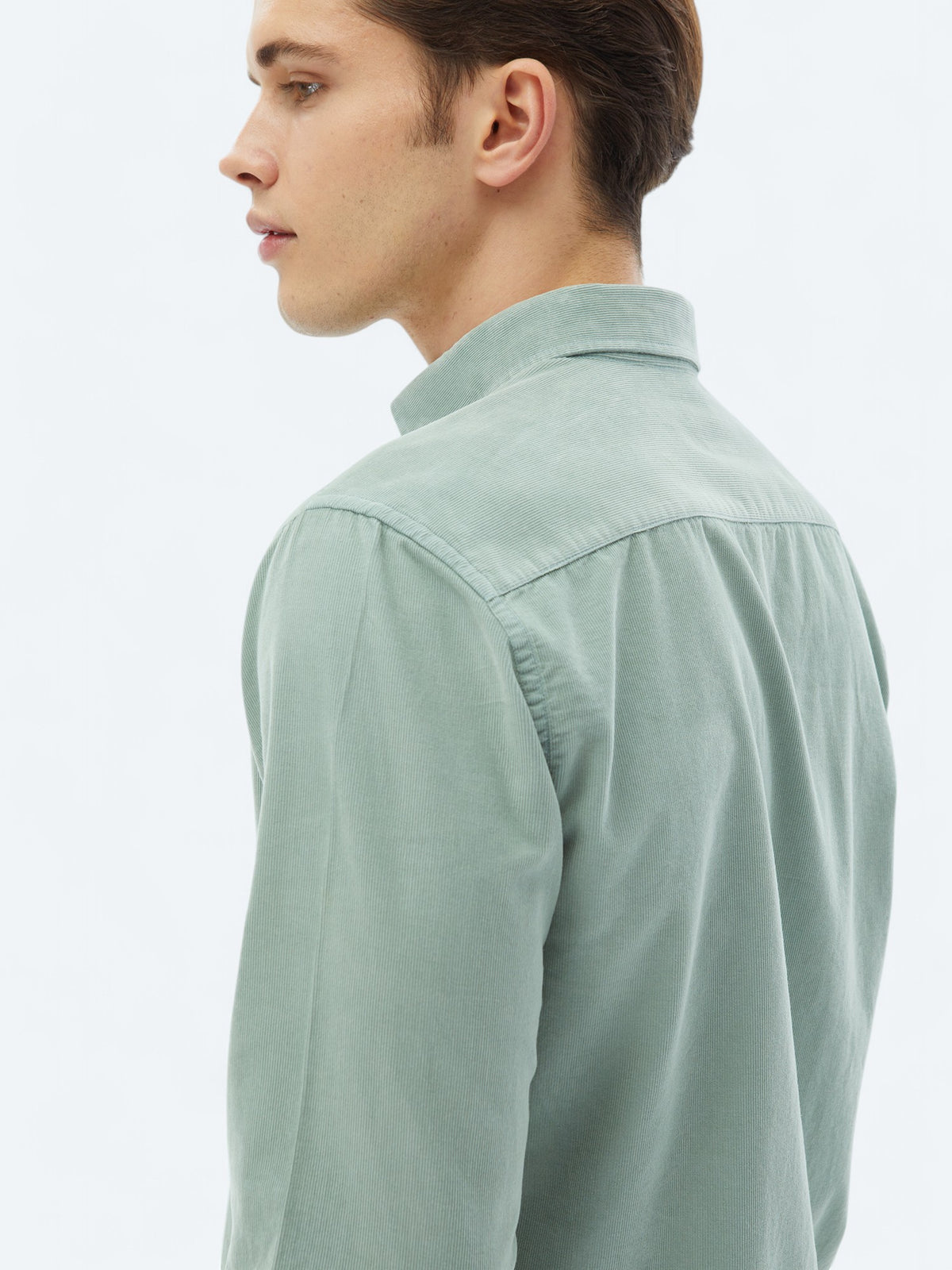 Mint Fitilli Regular Fit Uzun Dokuma Kadife Casual %100 Pamuk Gömlek