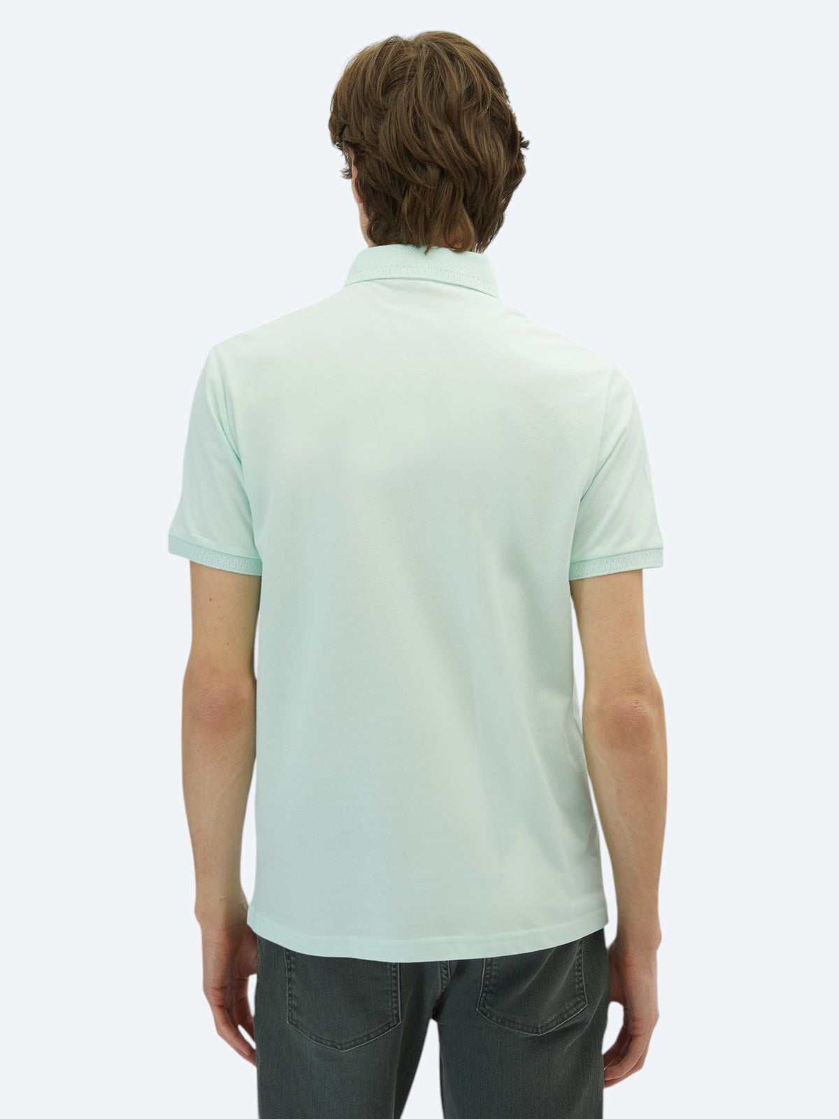 Su Yeşili Düz Polo Yaka %100 Pamuk T-Shirt