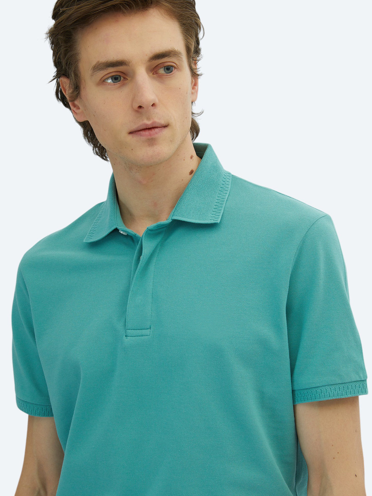 Nil Yeşili Düz Polo Yaka %100 Pamuk T-Shirt