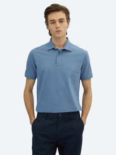 Havacı Mavi Düz Polo Yaka %100 Pamuk T-Shirt