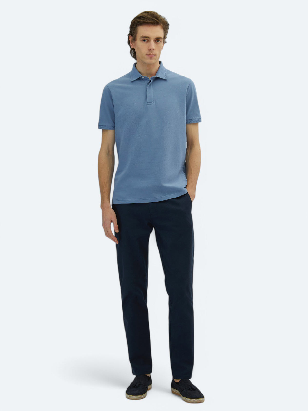Havacı Mavi Düz Polo Yaka %100 Pamuk T-Shirt