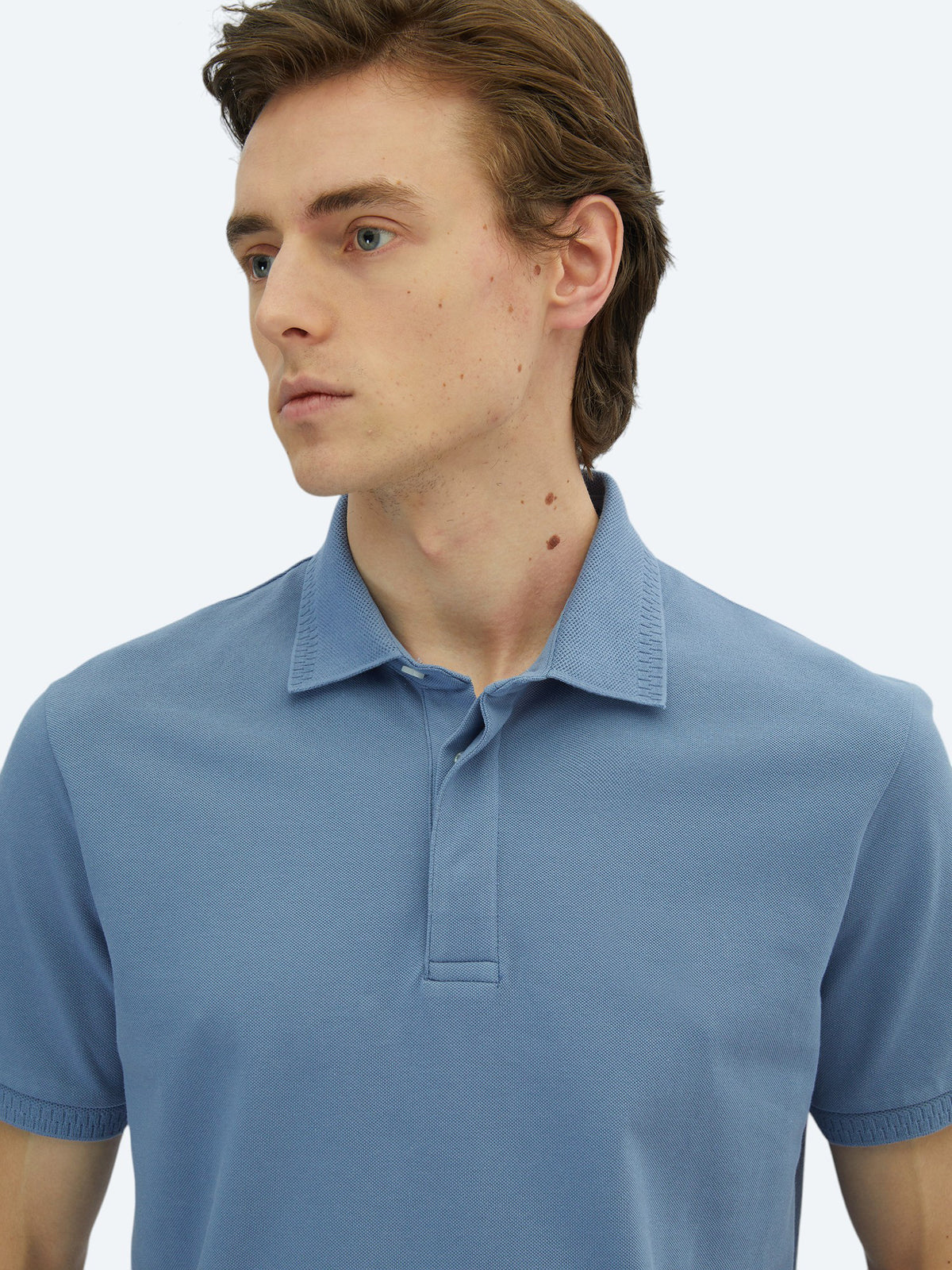 Havacı Mavi Düz Polo Yaka %100 Pamuk T-Shirt