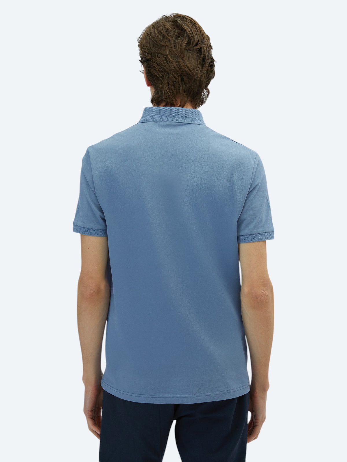 Havacı Mavi Düz Polo Yaka %100 Pamuk T-Shirt