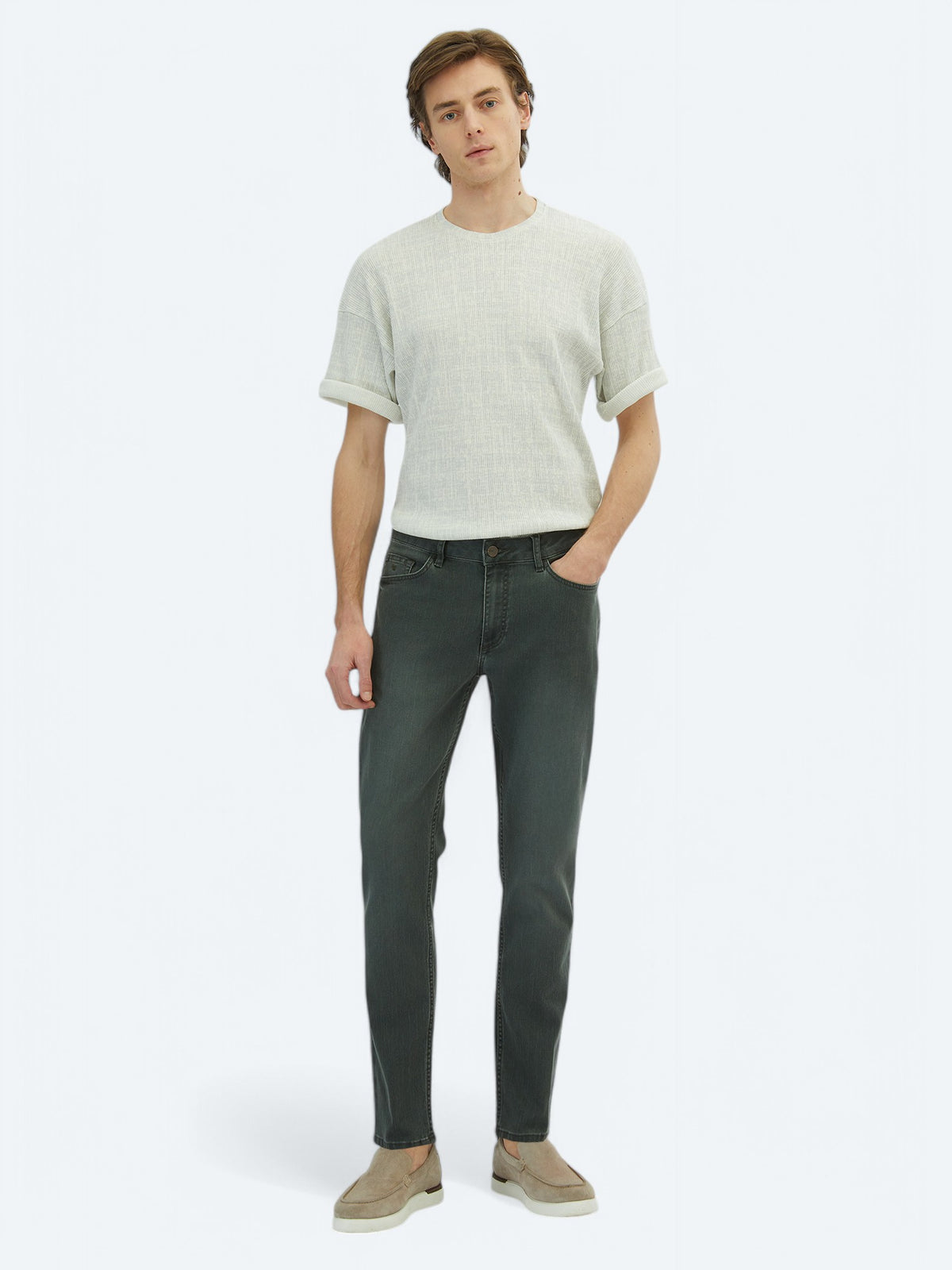 Koyu Yeşil Slim Fit Denim Pamuk Karışımlı Pantolon