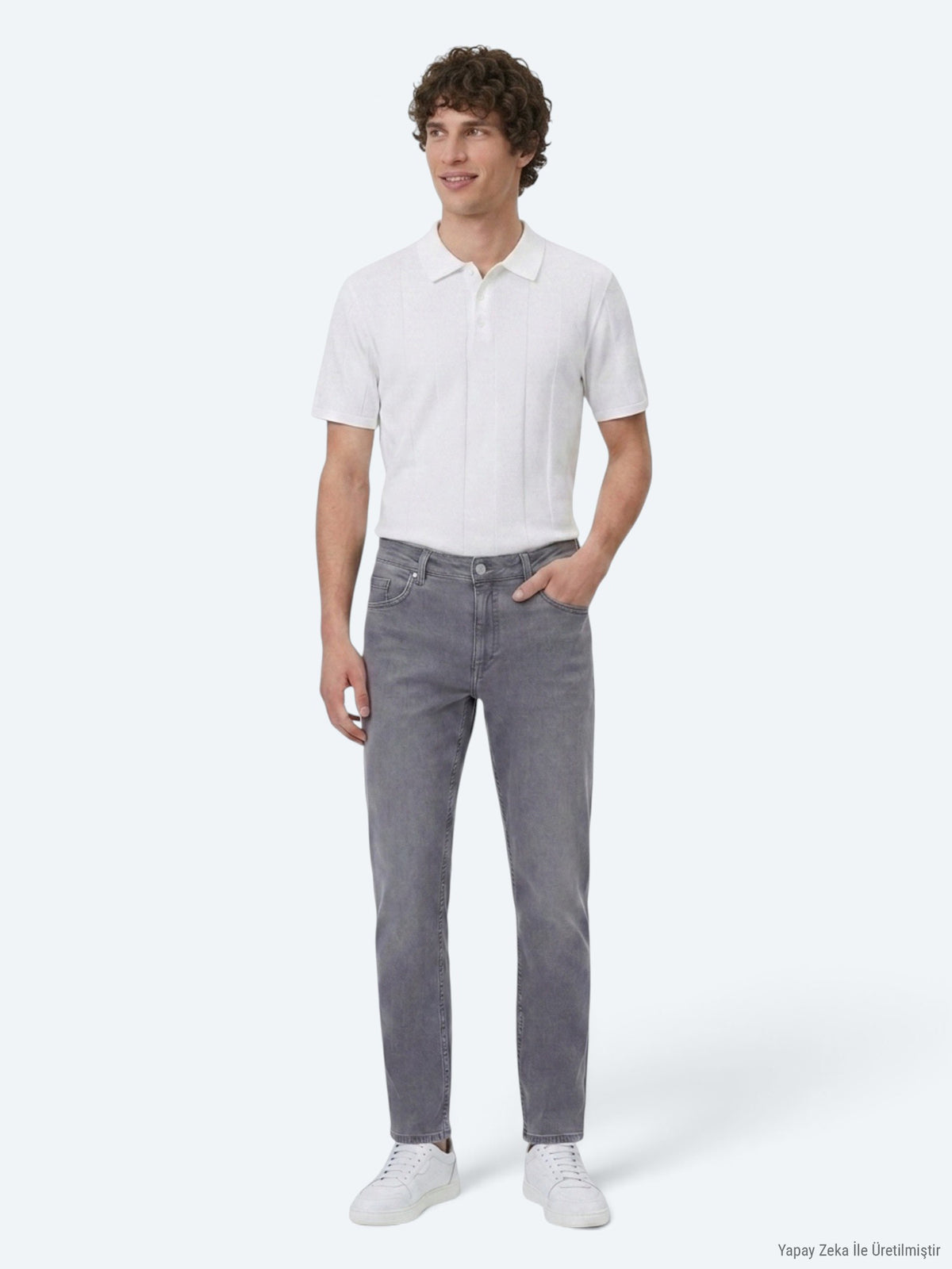 Gri Slim Fit Denim Pamuk Karışımlı Pantolon
