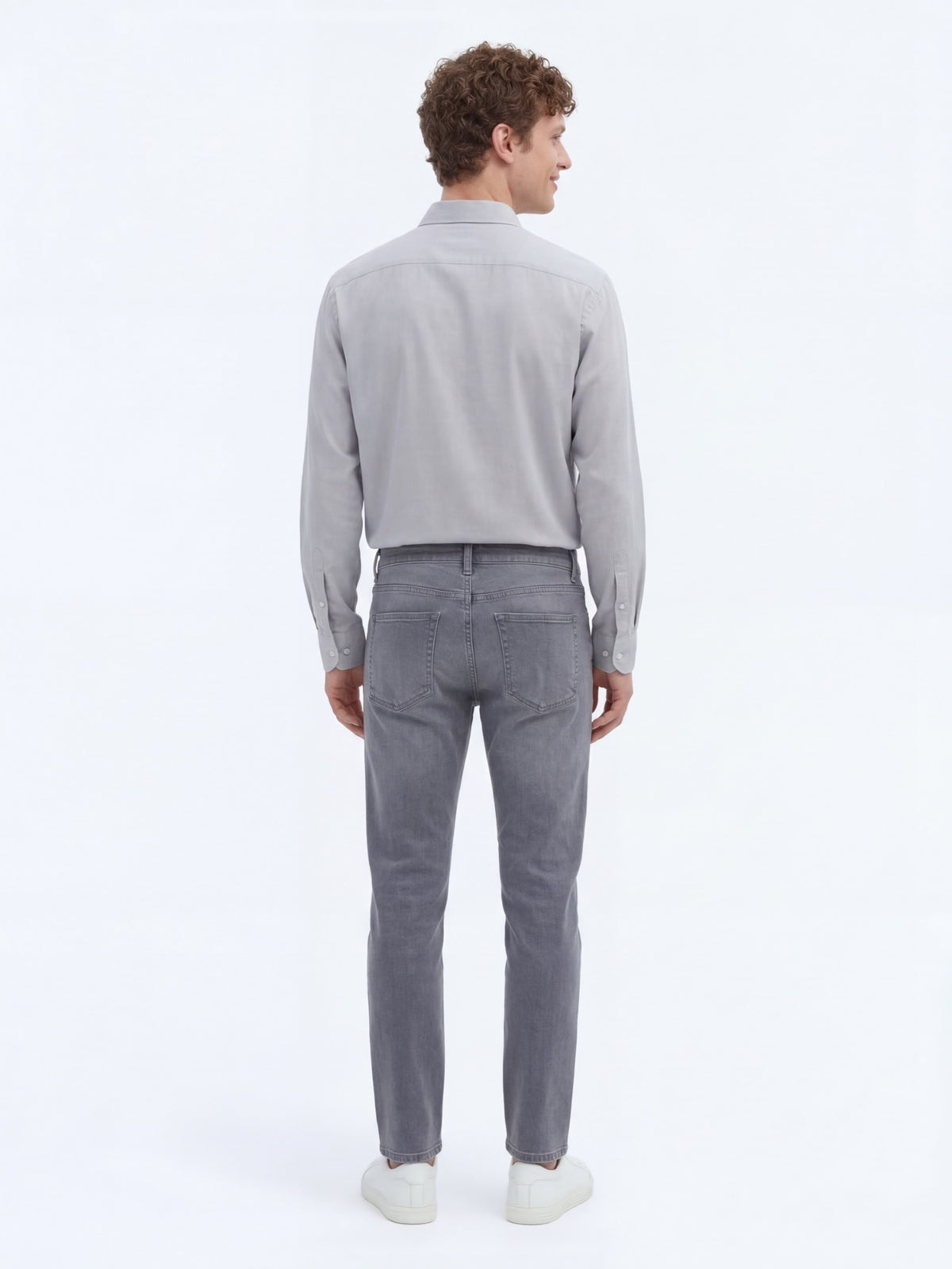 Gri Slim Fit Denim Pamuk Karışımlı Pantolon
