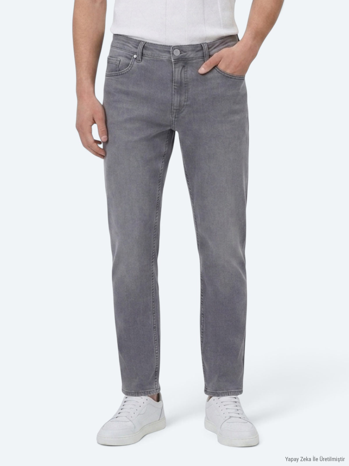 Gri Slim Fit Denim Pamuk Karışımlı Pantolon