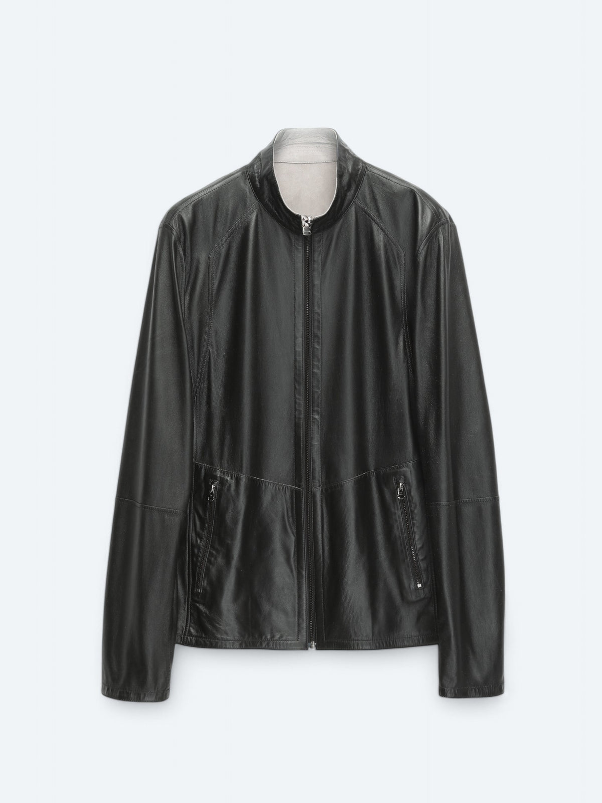 Gri Regular Fit Dik Yaka Smart Casual Çift Taraflı Deri Mont