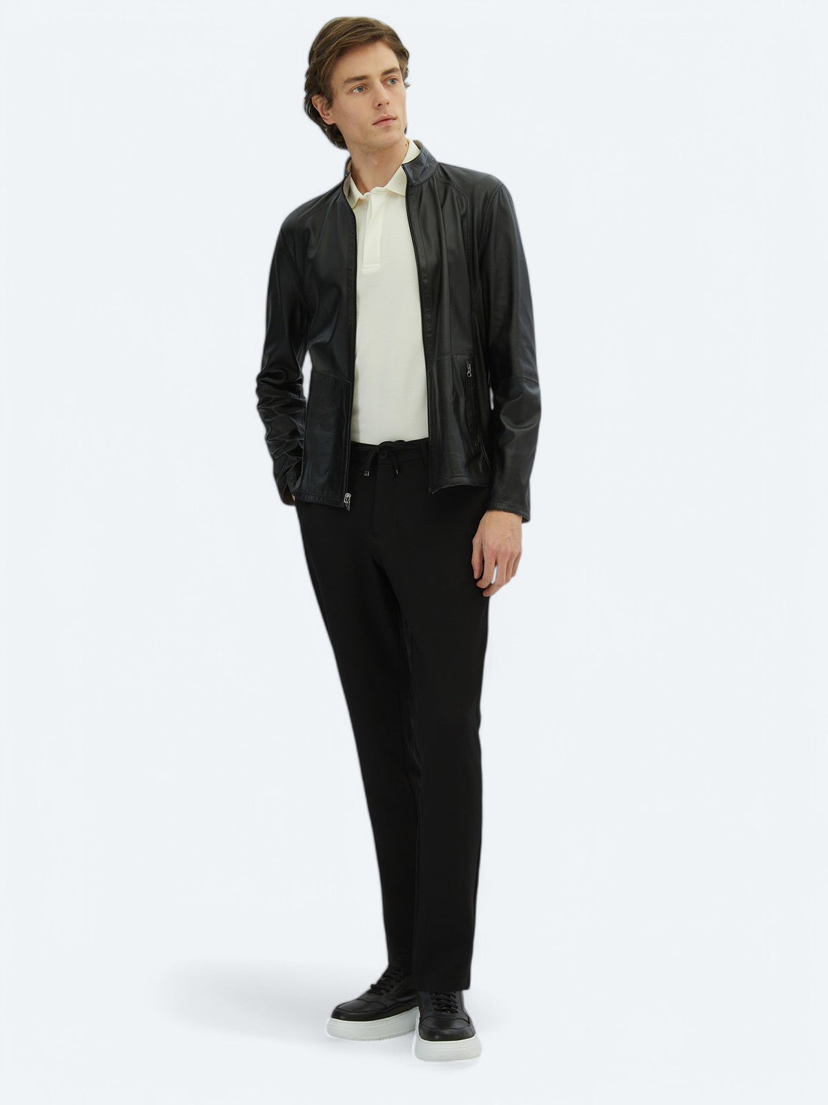 Gri Regular Fit Dik Yaka Smart Casual Çift Taraflı Deri Mont
