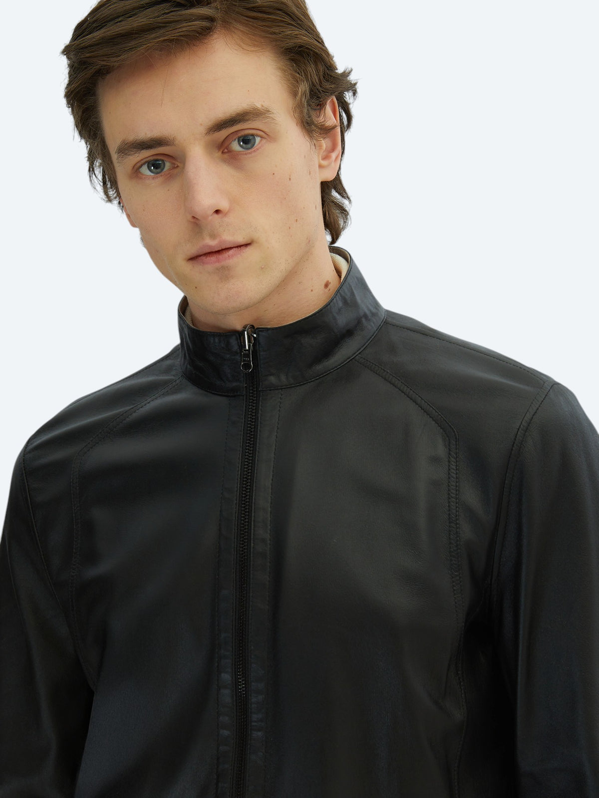 Gri Regular Fit Dik Yaka Smart Casual Çift Taraflı Deri Mont