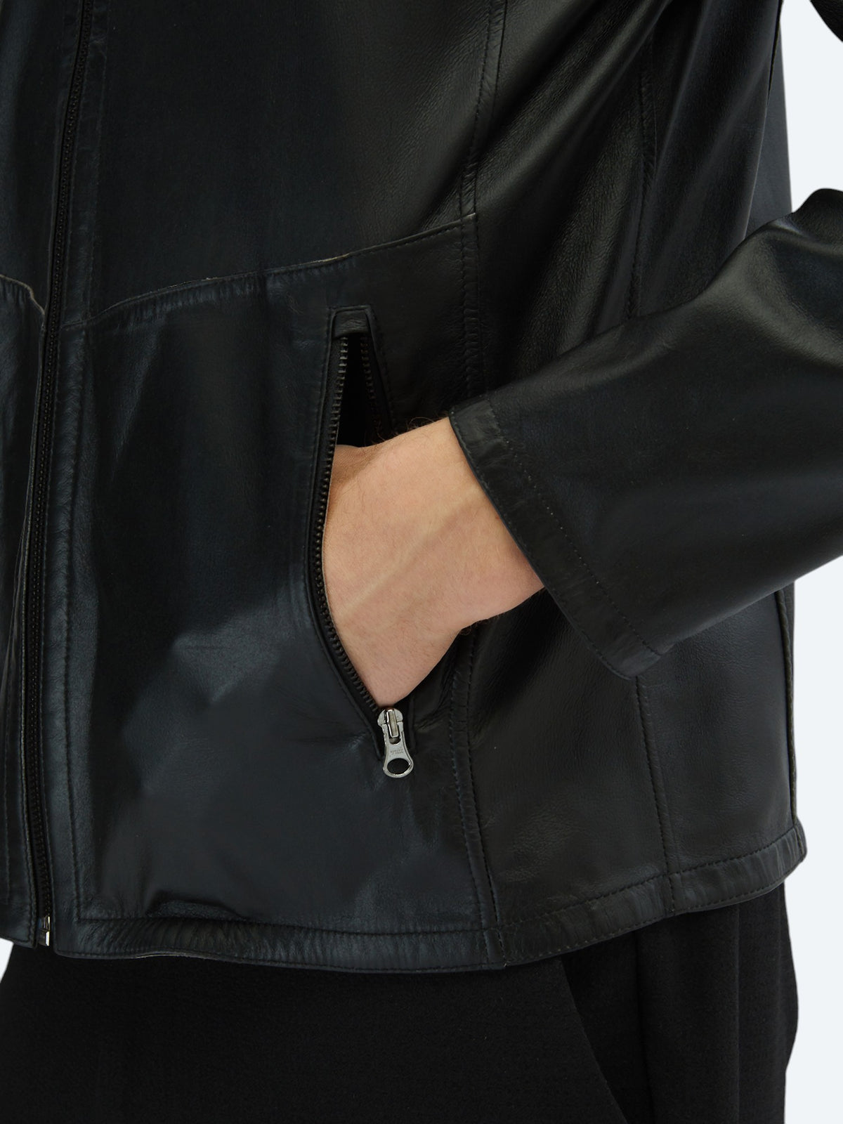 Gri Regular Fit Dik Yaka Smart Casual Çift Taraflı Deri Mont