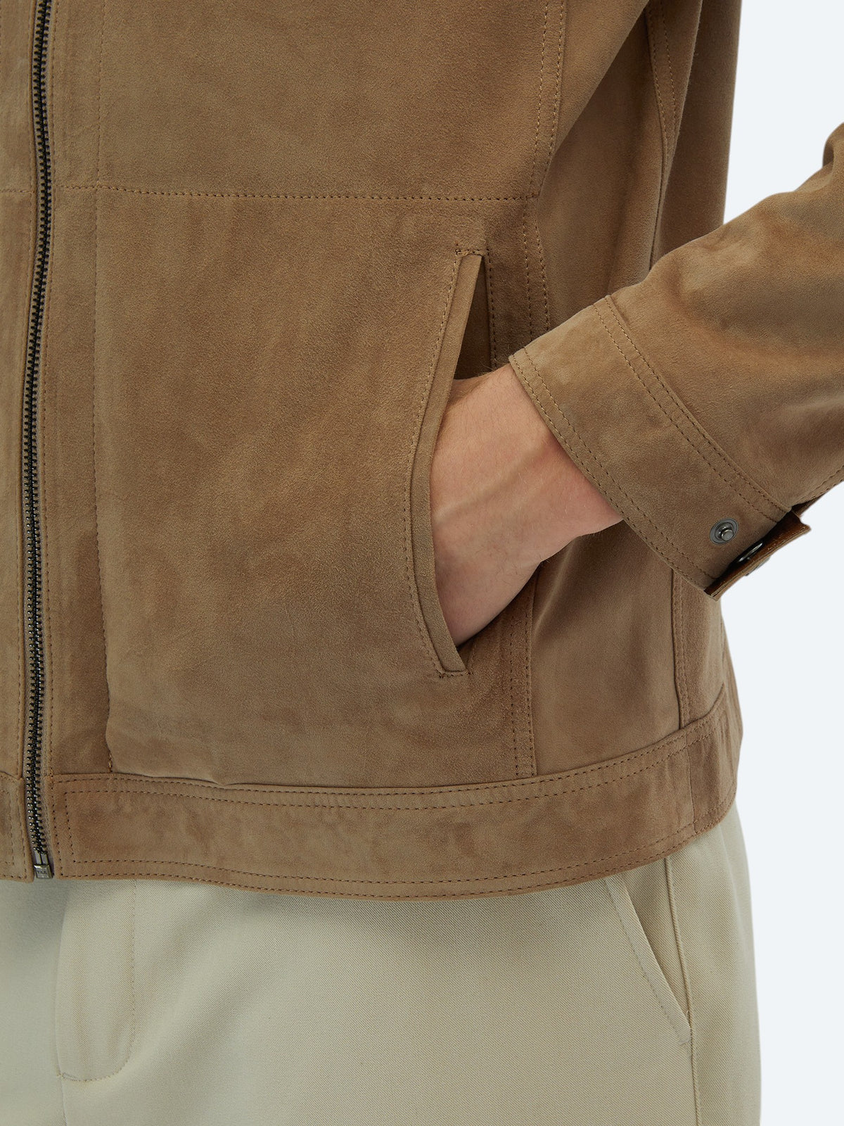 Bej Regular Fit Dik Yaka Smart Casual Çift Taraflı Deri Mont