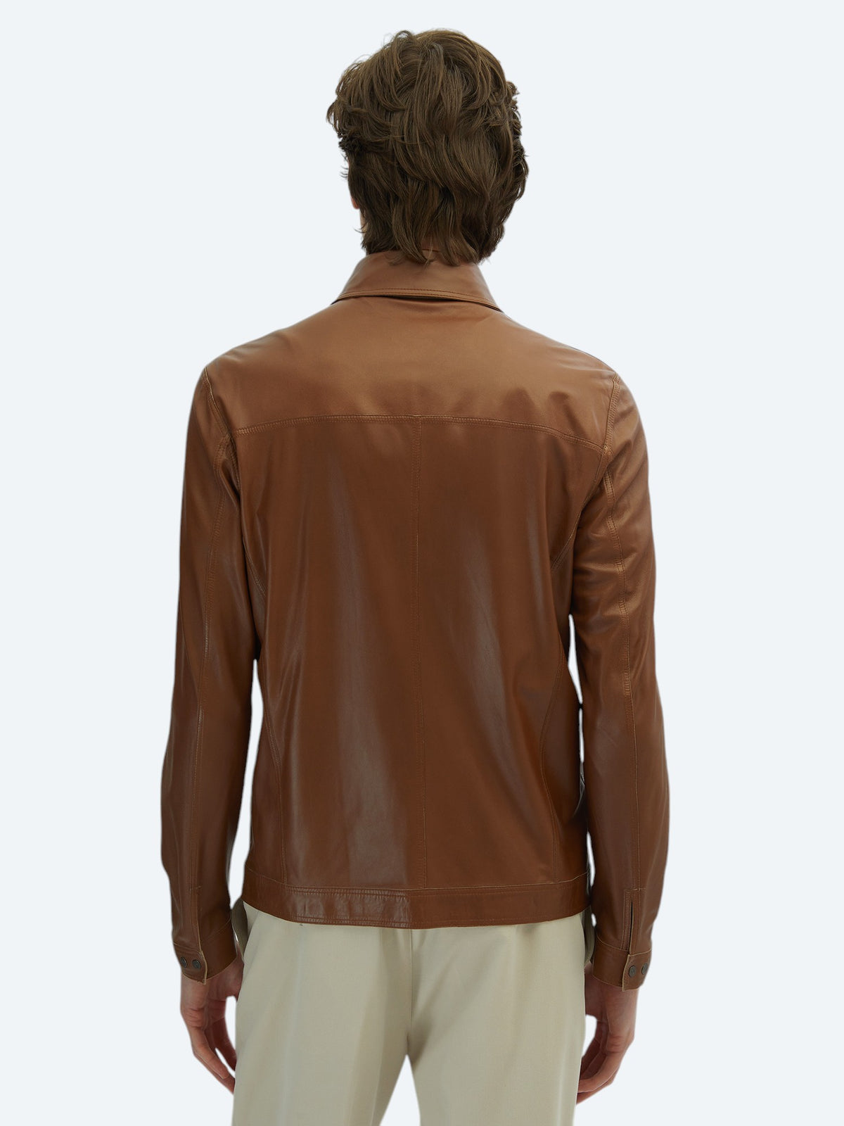 Bej Regular Fit Dik Yaka Smart Casual Çift Taraflı Deri Mont