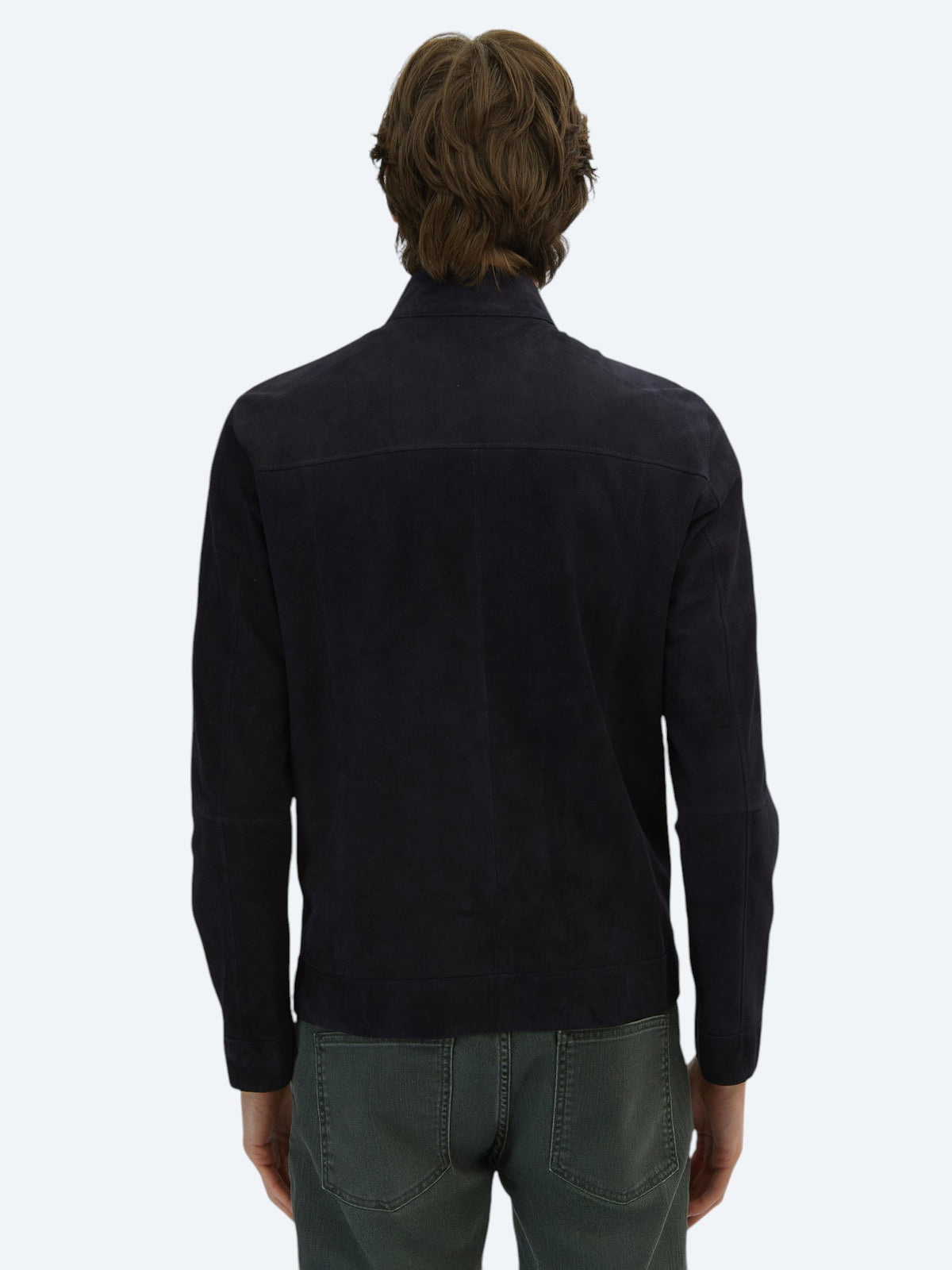 Lacivert Regular Fit Dik Yaka Smart Casual Deri Çift Taraflı Deri Mont