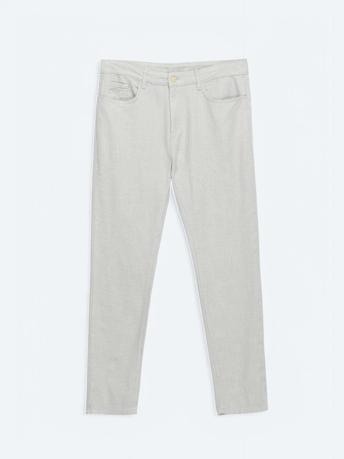 Gri Dokuma Regular Fit Casual Pamuk Karışımlı Pantolon