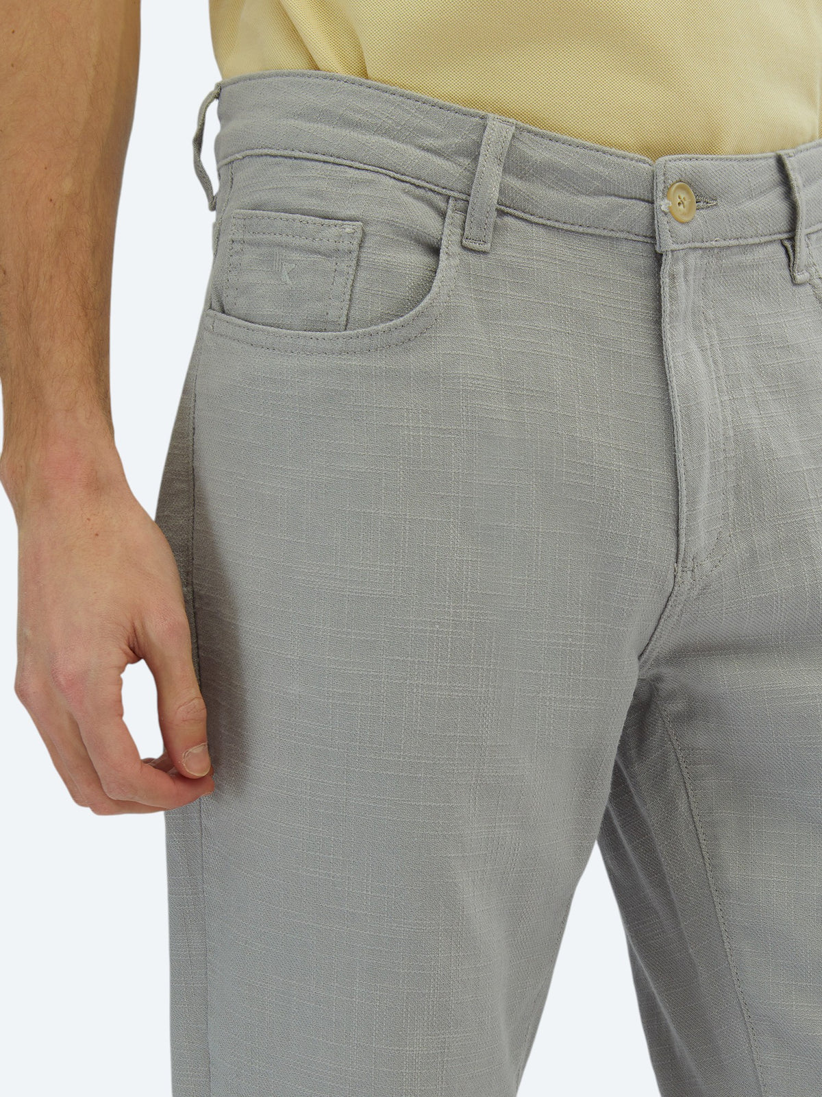 Gri Dokuma Regular Fit Casual Pamuk Karışımlı Pantolon