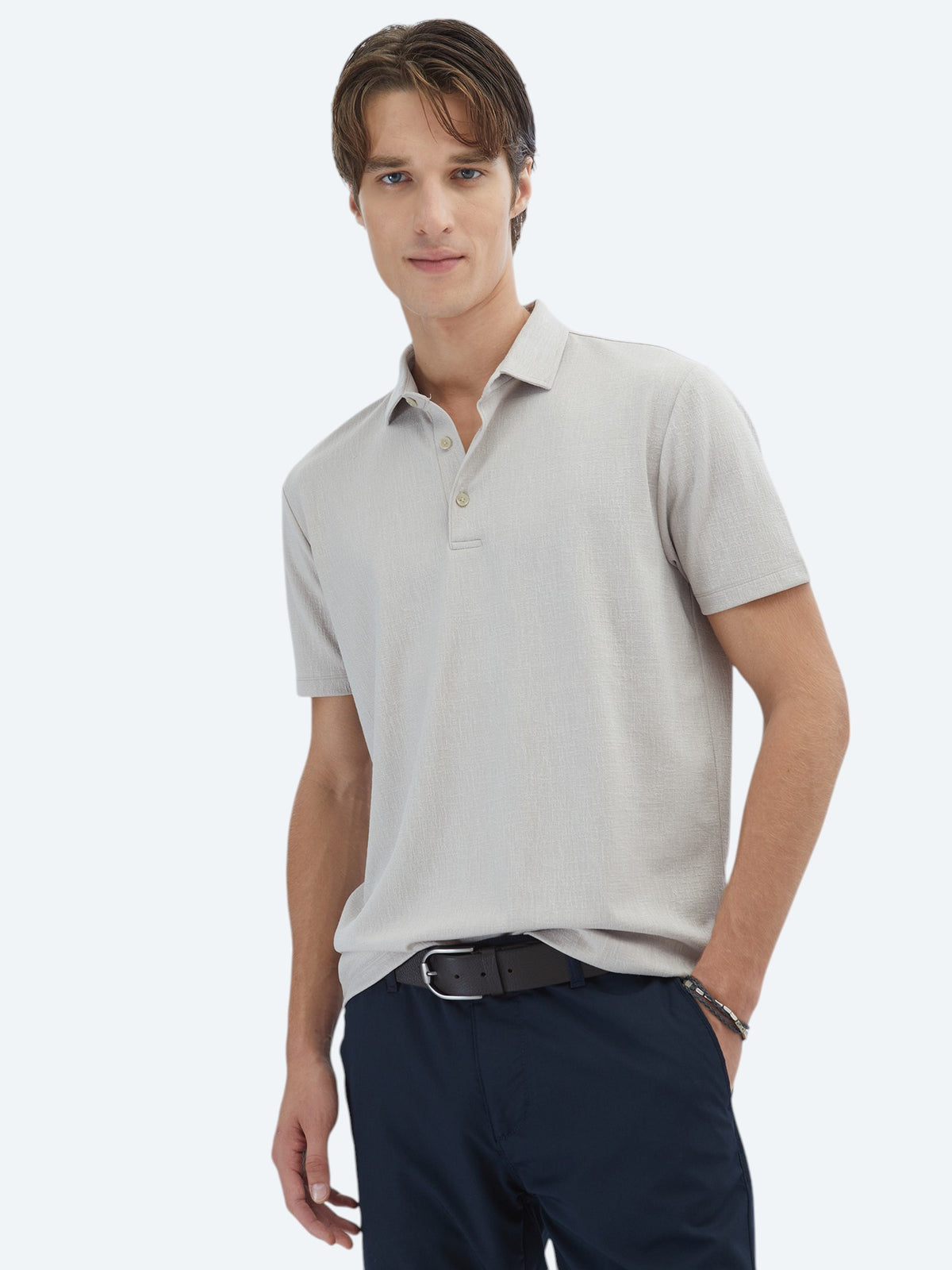 Bej Jakarlı Polo Yaka T-Shirt