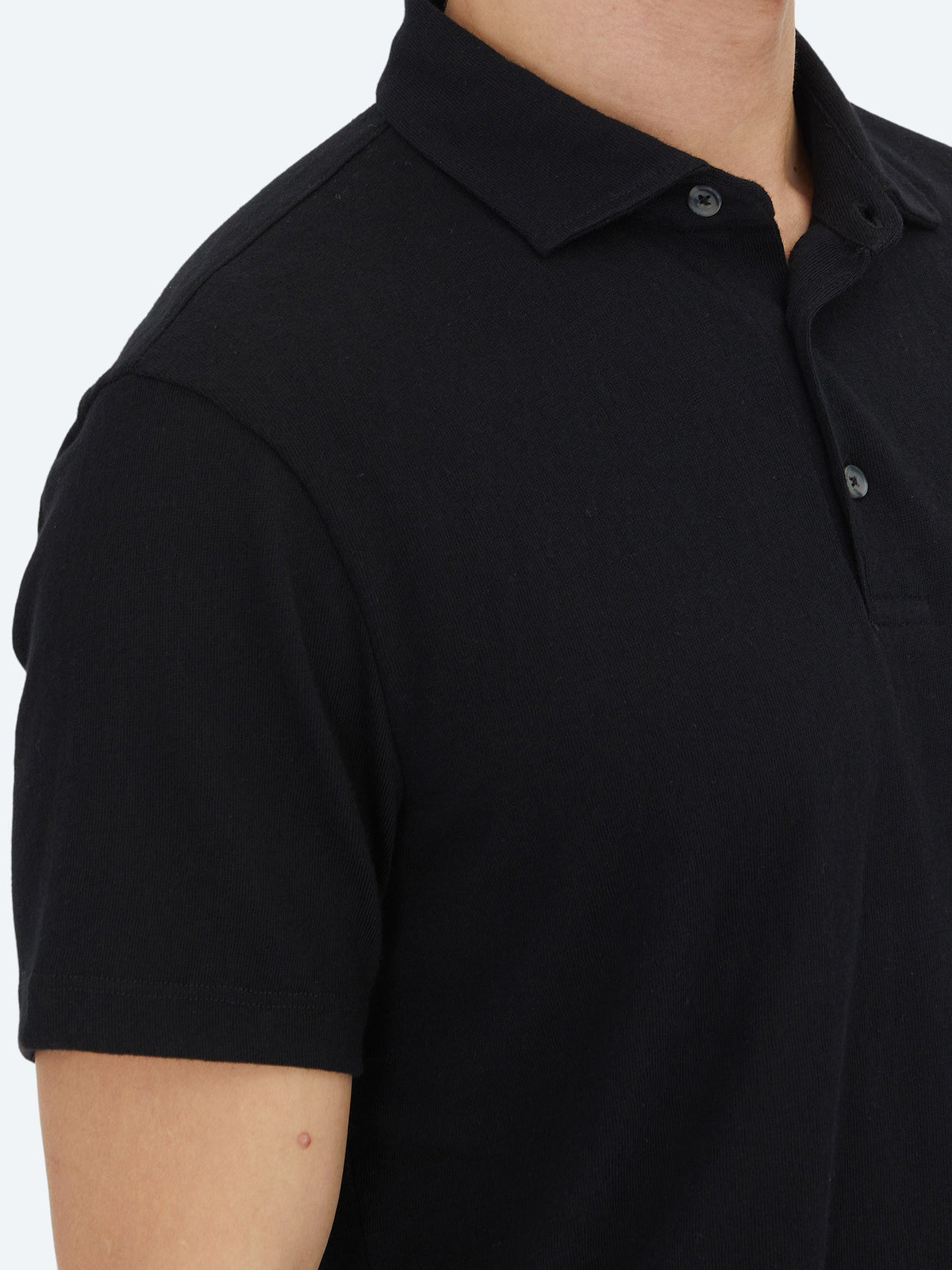 Siyah Düz Polo Yaka Pamuk Karışımlı T-Shirt