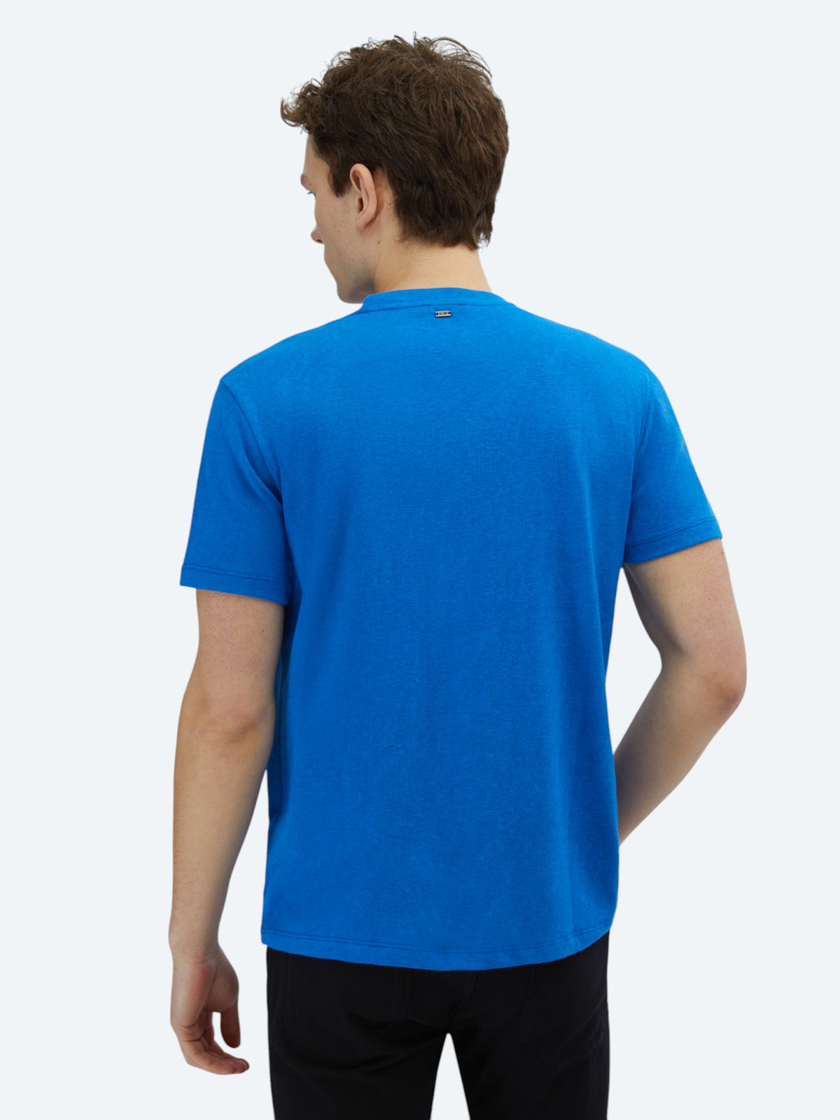 Saks Düz Bisiklet Yaka Pamuk Karışımlı T-Shirt