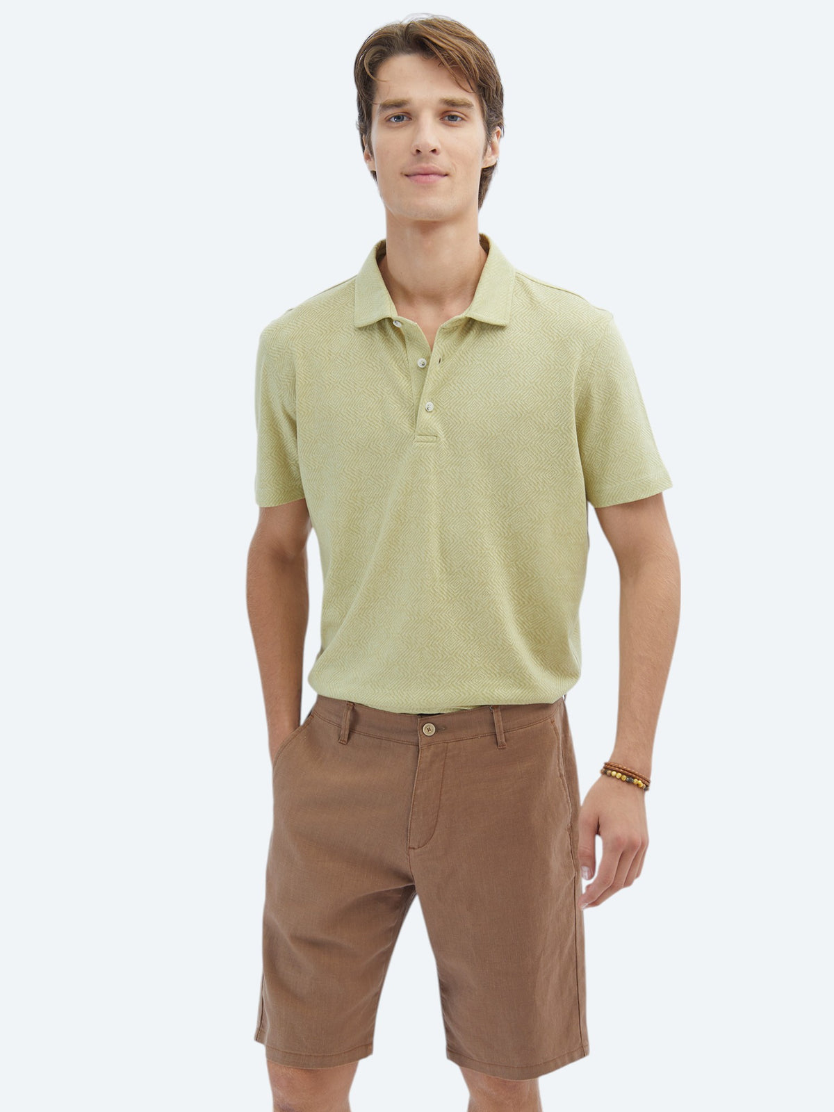 Limon Küfü Desenli Polo Yaka Pamuk Karışımlı T-Shirt