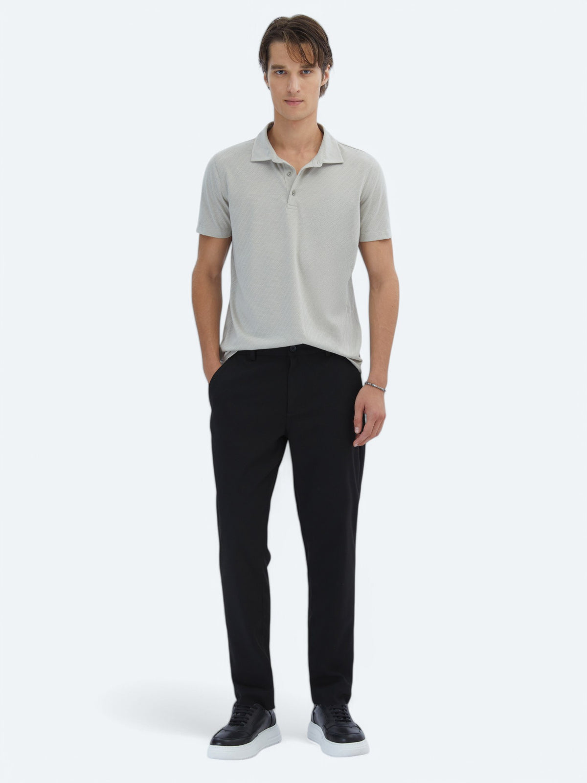 Açık Haki Desenli Polo Yaka T-Shirt