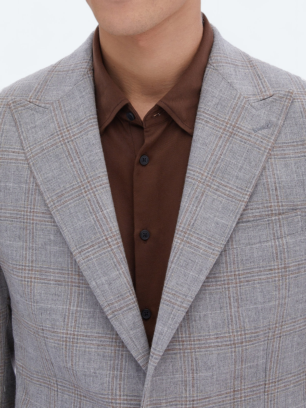 Gri Kareli Slim Fit Yün Karışımlı Ceket