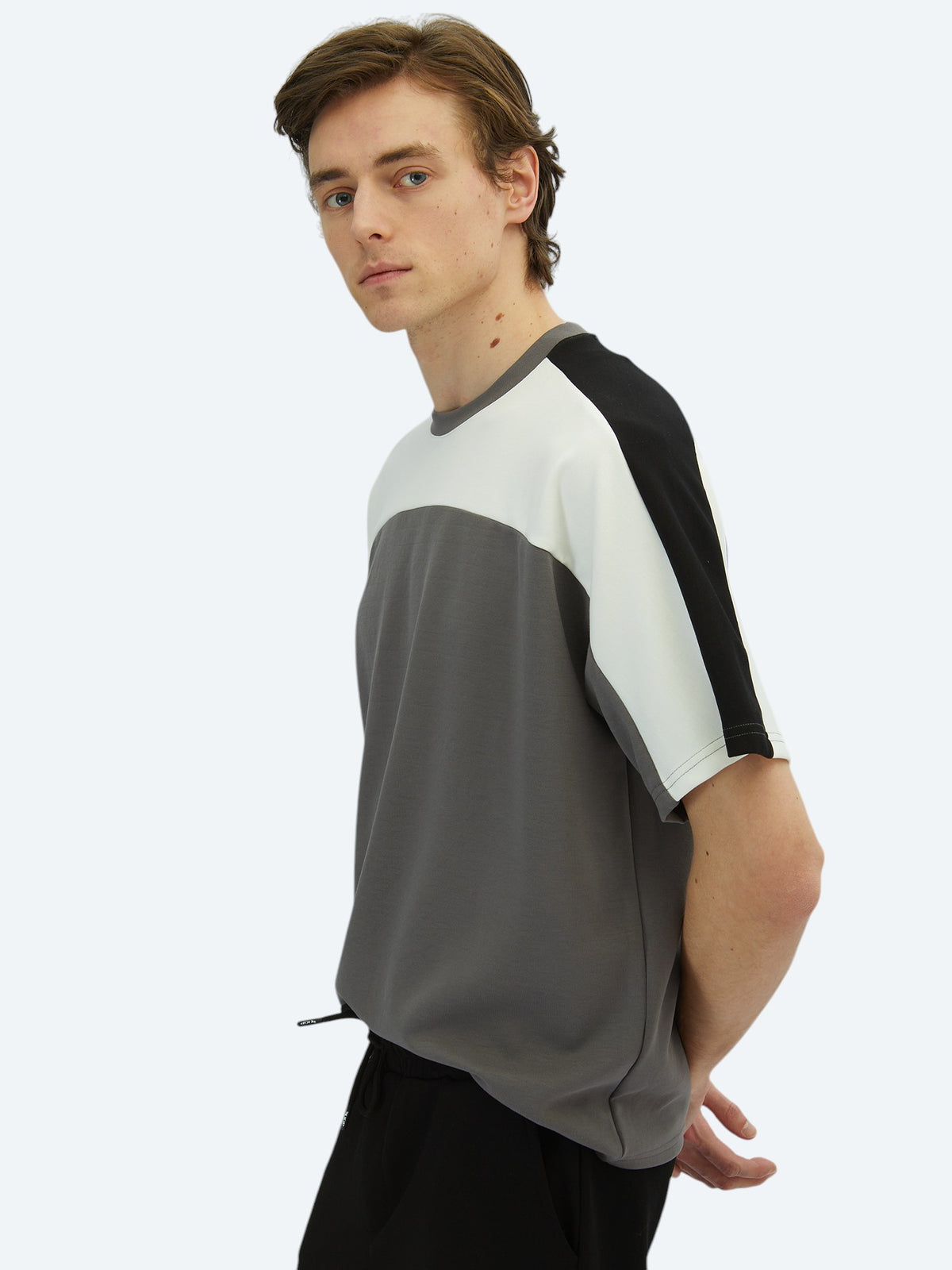Antrasit Düz Bisiklet Yaka T-Shirt