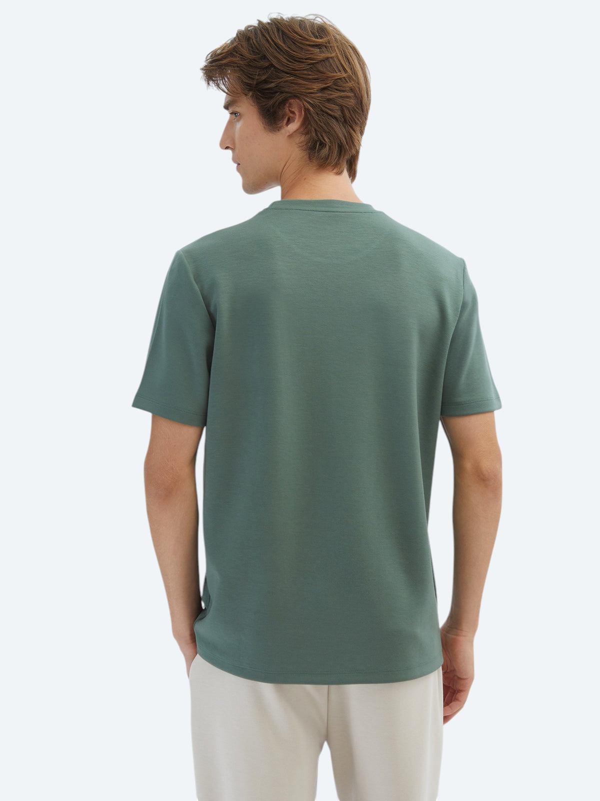 Yeşil Düz Bisiklet Yaka T-Shirt