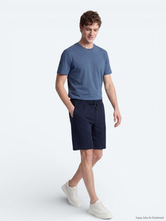 Lacivert Düz Örme Regular Fit Casual Bermuda