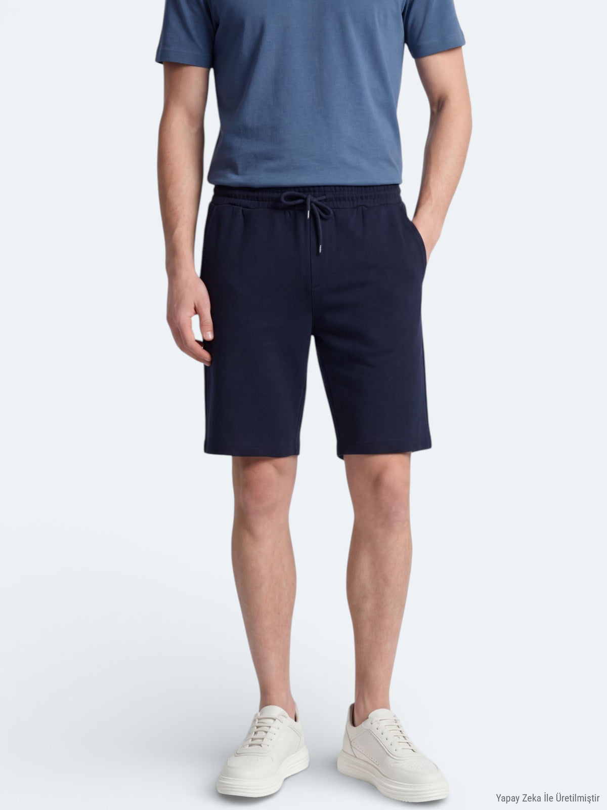 Lacivert Düz Örme Regular Fit Casual Bermuda
