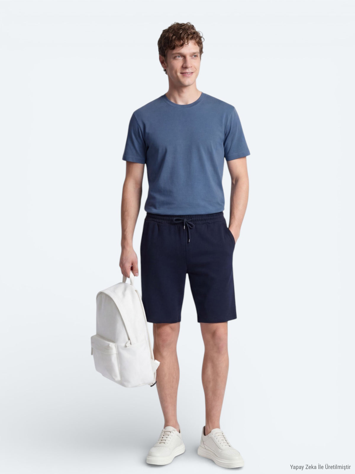 Lacivert Düz Örme Regular Fit Casual Bermuda