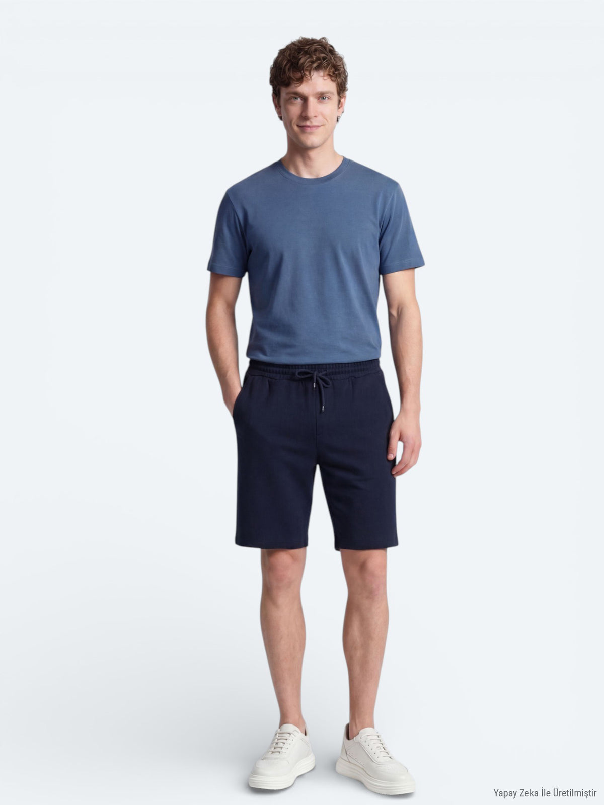 Lacivert Düz Örme Regular Fit Casual Bermuda
