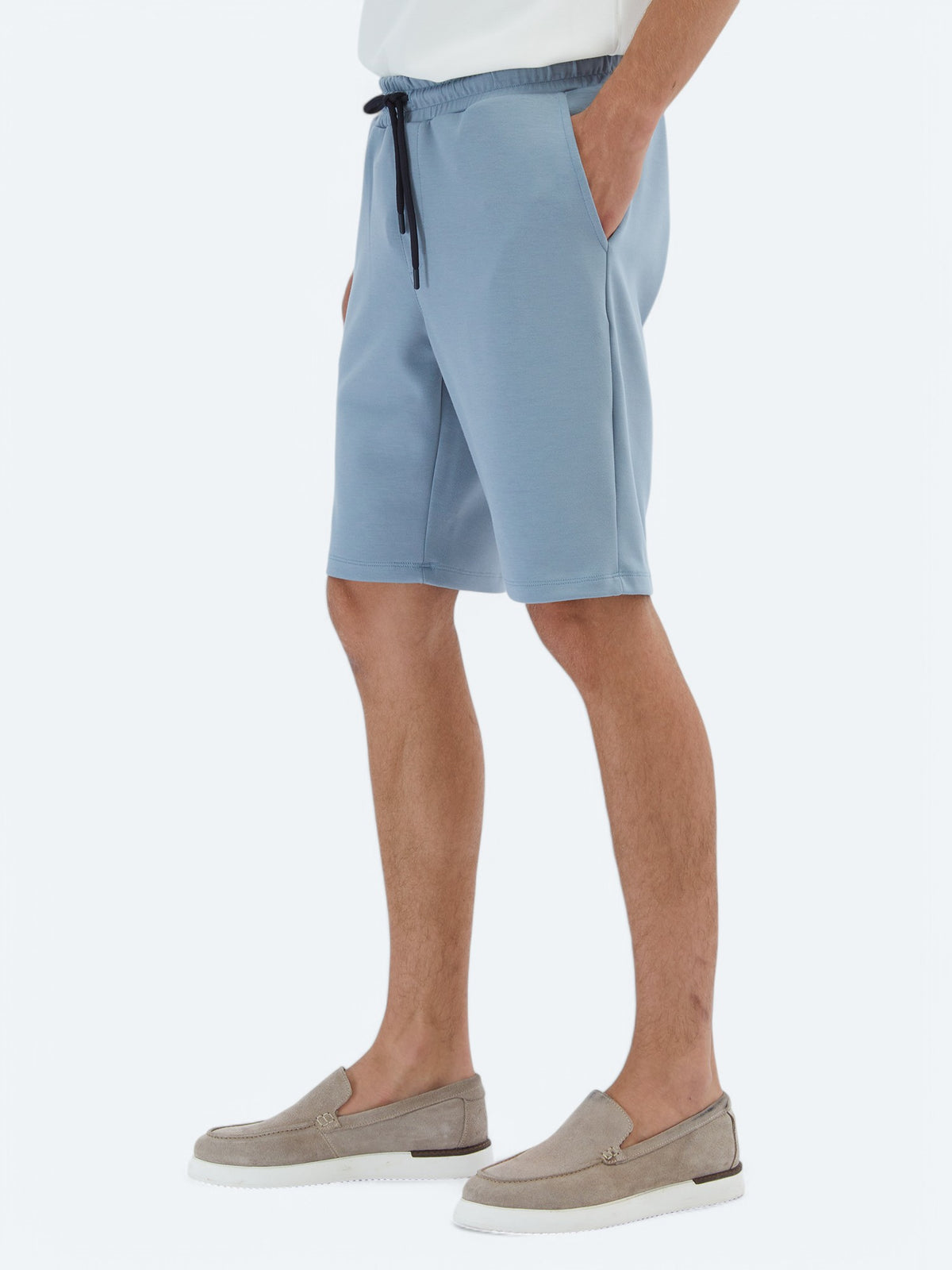 Mavi Düz Örme Jogging Fit Spor Bermuda