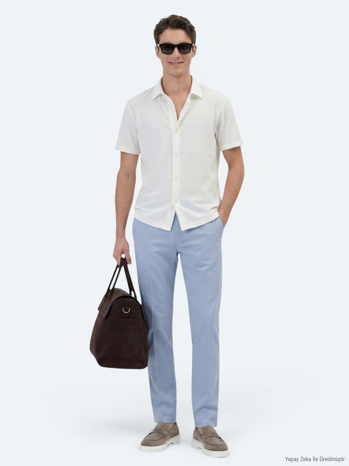 Ekru Desenli Regular Fit Kısa Casual Gömlek