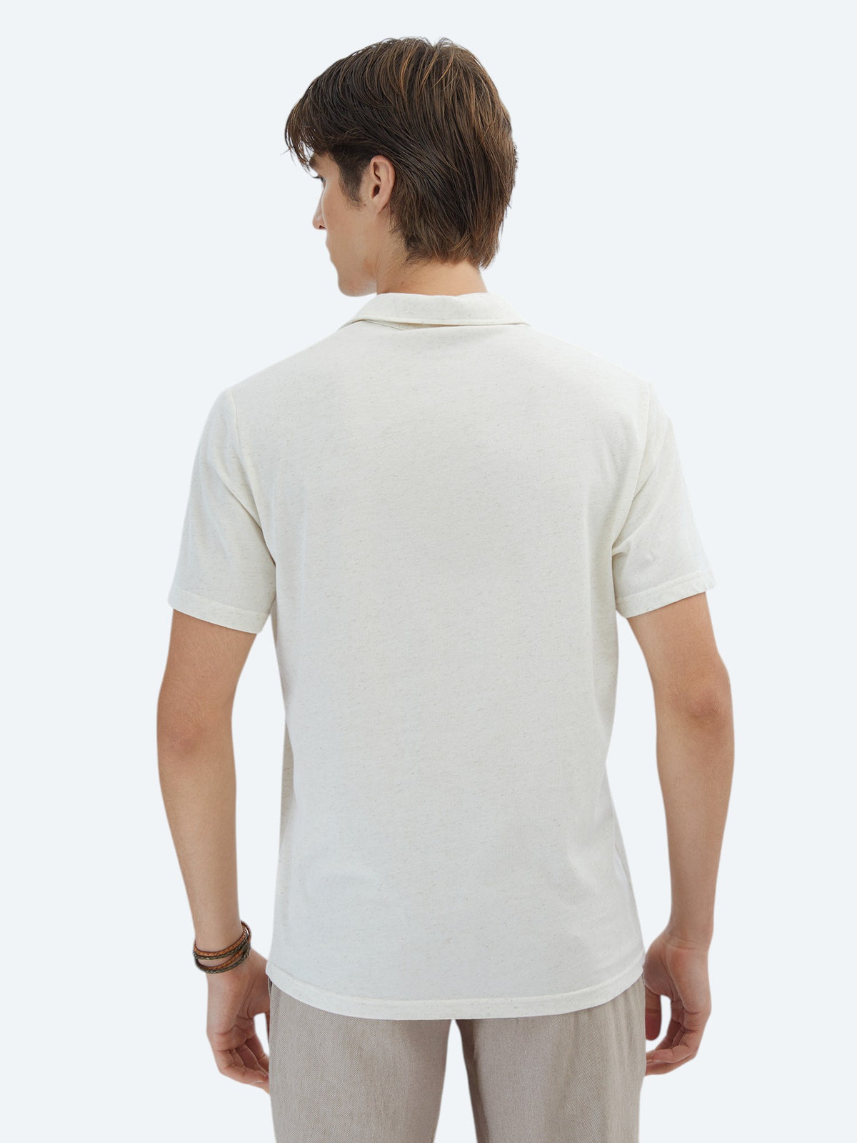 Bej Desenli Polo Yaka Pamuk Karışımlı T-Shirt